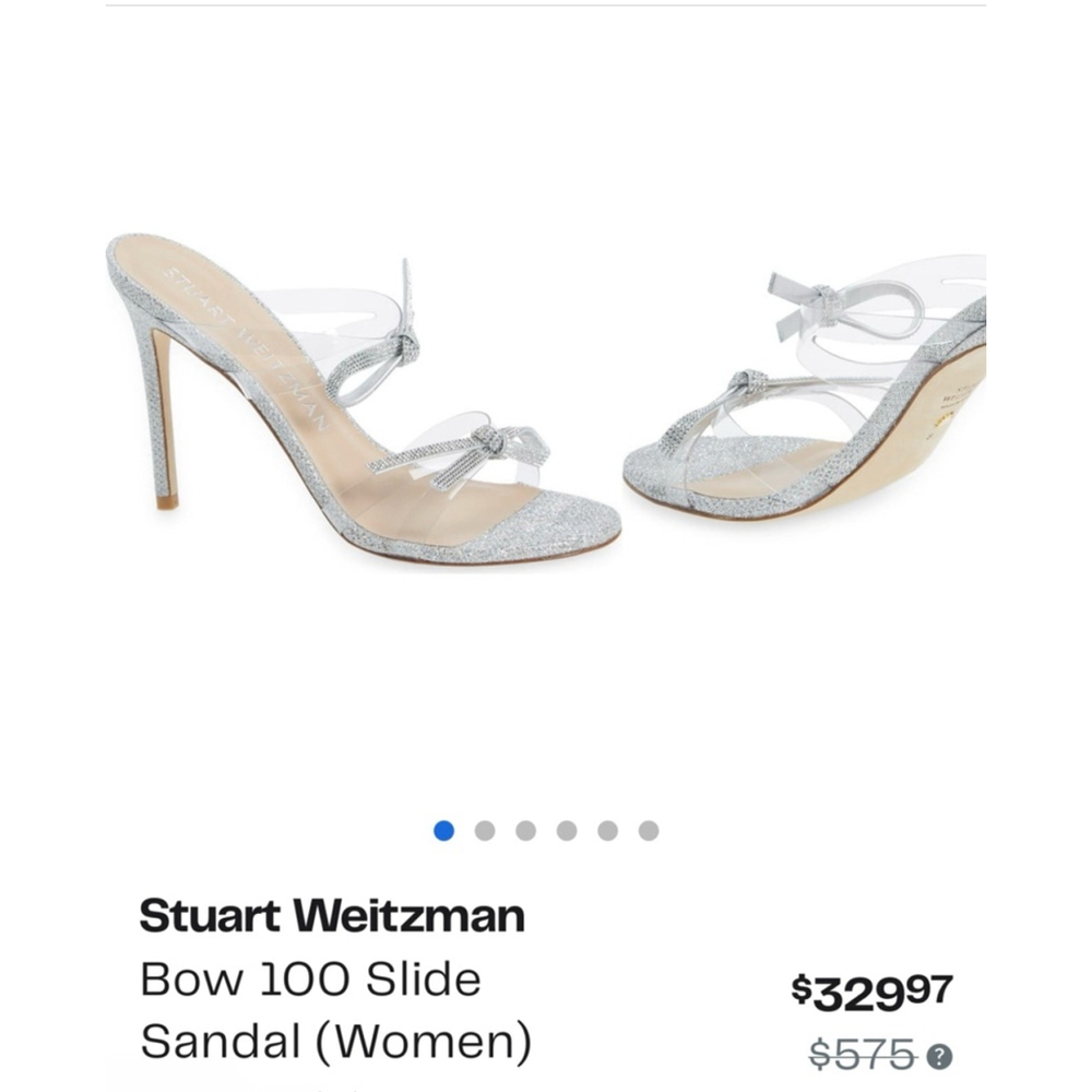 NEW Stuart Weitzman Bow 100 Slide Sandals, Size 6.5, Silver